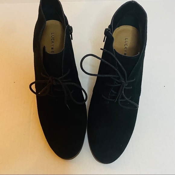 Lucky Brand Suede Wooden Wedge Ankle Booties Sz:10 - Picture 1 of 7